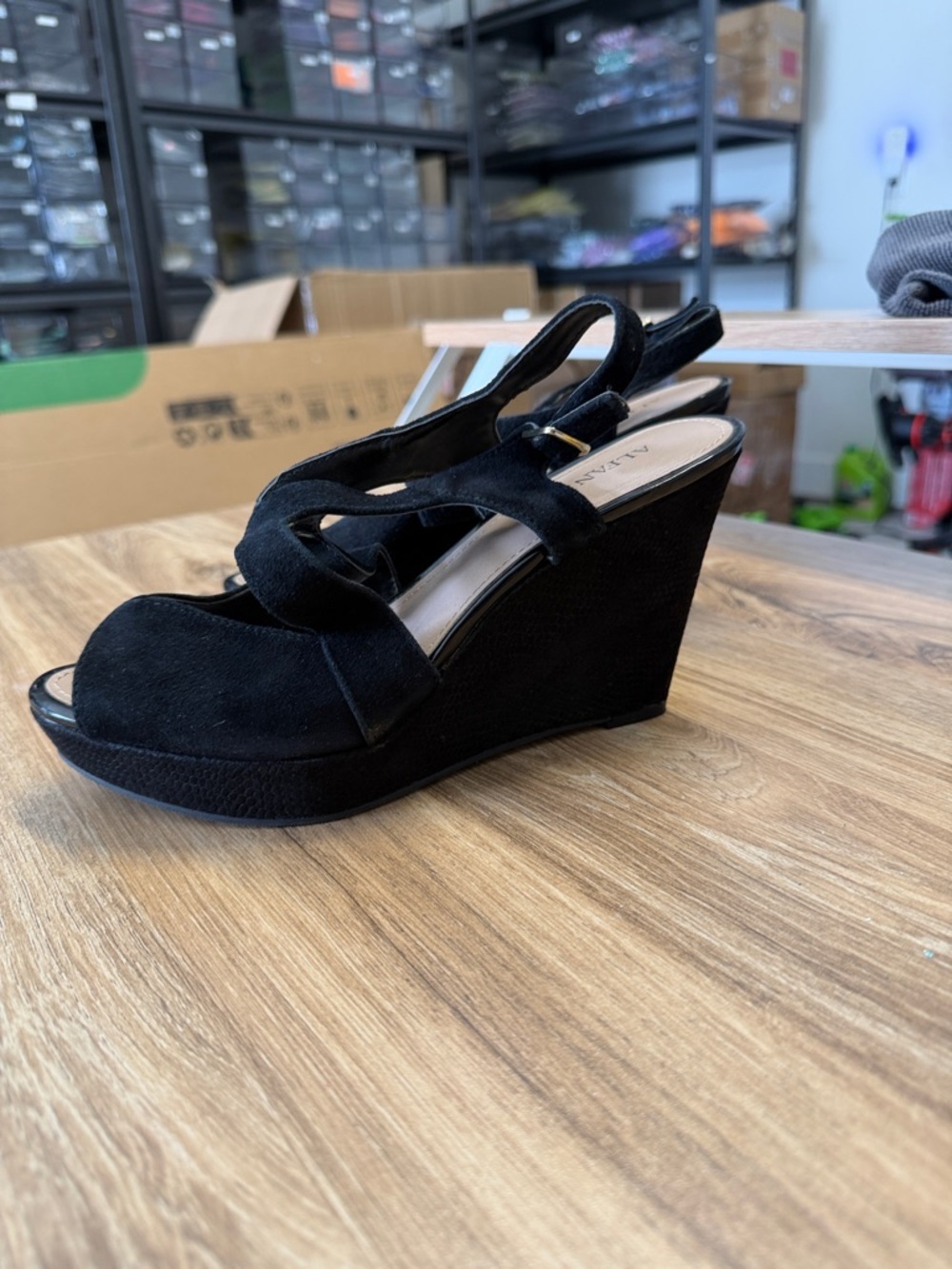 Alfani Black Suede Slingback Wedge Heels - Picture 2 of 4